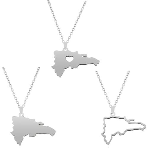Dominican Republic Map Pendant Necklace Trendy Women Charm Chain National Mark Stainless steel Gold Color Girl Gift