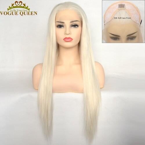 Vogue Queen Platinum Blonde Synthetic Lace Front wigs Silky Straight Heat Resistant Fiber Daily Wear For Women