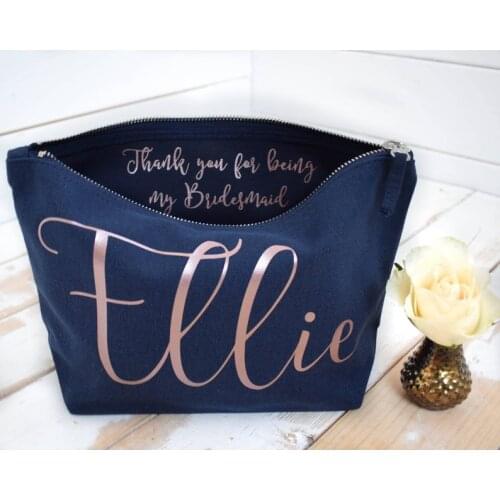 Personalised wedding Thank you Gift - navy Bridesmaid Gift Make Up Bag - Maid of Honour Gift - Unique Gift for Bridal Party