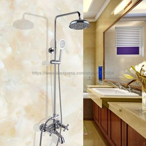 Polished Chrome Bathroom Shower Faucet 8" Rainfall Shower Head with Hand Shower Cold and Hot Water Faucet Sets Ncy358