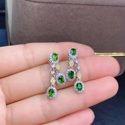 Luxury string tassels Irregular natural green diopside drop earrings Natural gem earrings 925 silver girl party gift jewelry