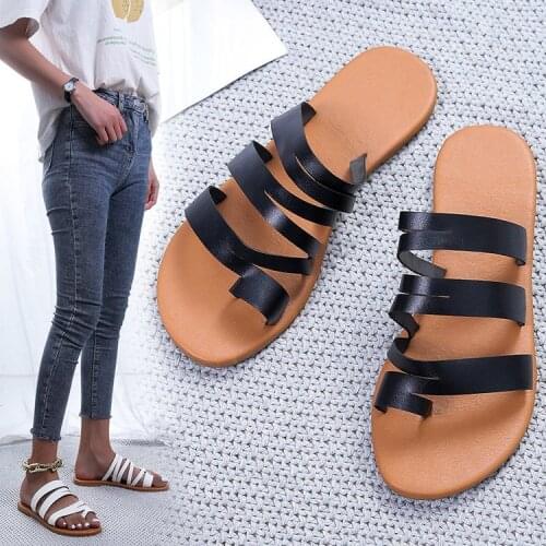 Comfort Leather Roman Sandals Retro Womens Gladiator Casual Shoes Soft Flat with Beach Slides Outside Travel Summer Shoe
