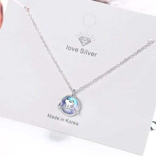 925 Sterling Silver Moonstone Round Bead Cute Cat Charm Pendent Necklace For Women Wedding Jewelry Accessories Choker dz004
