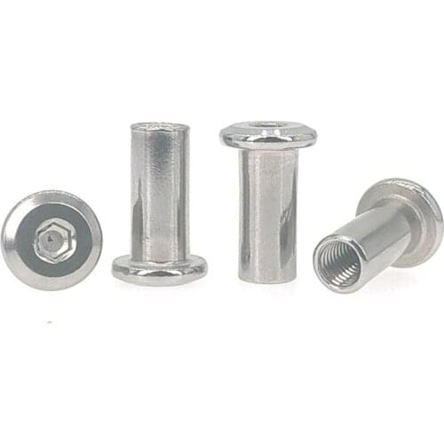 4pcs M6 stainless steel Allen flat head inverted side nuts hex socket round bevel furniture splint nut 8mm OD 8mm-40mm long