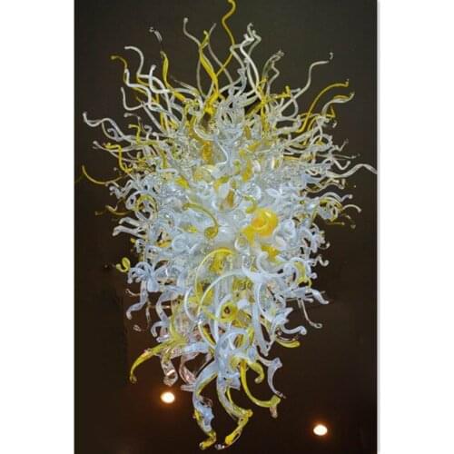 Lemon Yellow and White Blown Glass Chandelier Lightings Floor Mounted Fixture
