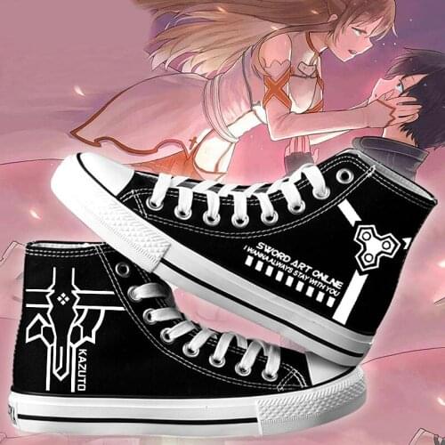 Unisex Luminous Anime SAO Printed Canvas Shoes Casual Sneaker Shoes Sport Shoes High Top Shoes for Men Women Students Girls