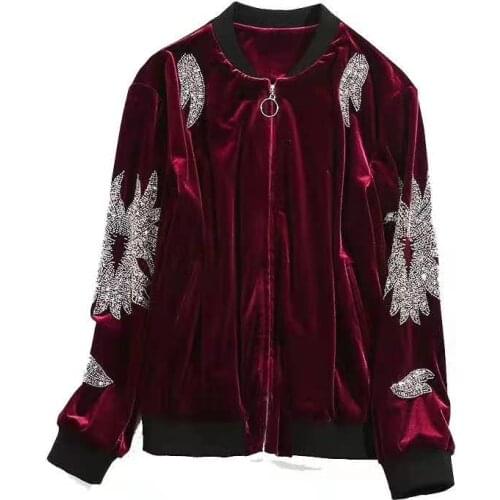 European and American womens wear 2020 winter new style Long-sleeved nail bead zipper fashion velvet jacket