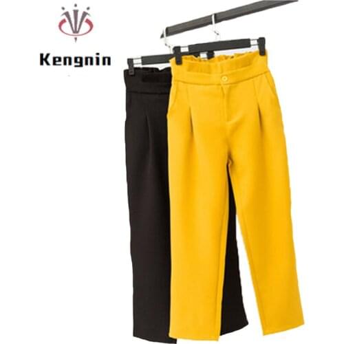 Plus Size 4XL Summer 2021 Autumn Women Trousers Casual High Waist Bud Ladies Pants Loose Anklet Length Pant Street Capris KN05