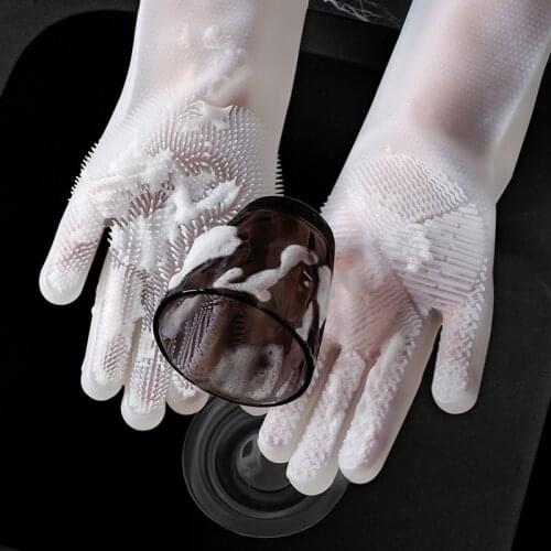 1 Pair Washing Gloves Scrubber Kitchen Cleaning Tools Magic Household Dish Waterproof Silicone Rubber Gloves Dishwashing Sponge