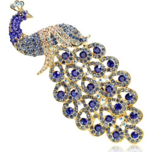 2019 Hot Jewelry Pin Accessories Animal Brooch crystal from Austrian Extra Size Royal Blue Crystal Rhinestone Peacock Brooch