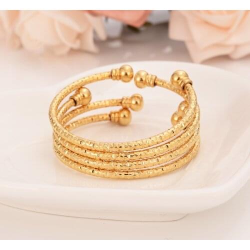 4pcs Dubai Gold Stamp baby SMALL Bangle Child Bracelet for Kids african Children Bairn Jewelry Baby mideast Arab cute Gift