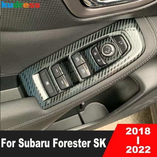 For Subaru Forester SK 2018 2019 2020 Steel Carbon Fiber Door Window Lift Switch Panel Cover Trim Car Interior Accessories 4pcs