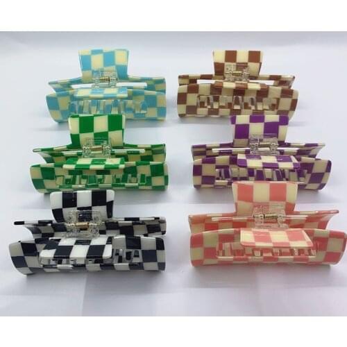Elegant Black White Green Plaid Grab Clip Acetate Hair Clip Crab Hair Claws for Women Girl Hair Accessories Hair Style Make Up