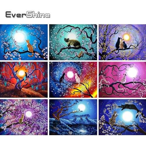 Evershine 5D Diamond Mosaic Beaded Cats Diamond Embroidery Cartoon Animal Full Round Drill Diamond Painting Kit Home Decoration