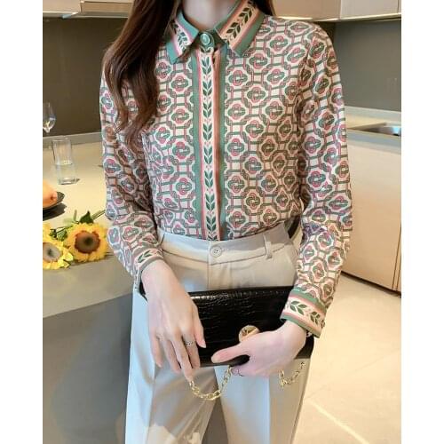 French romantic niche design heavy mulberry silk shirt female fresh positioning printing big-name silk shirt