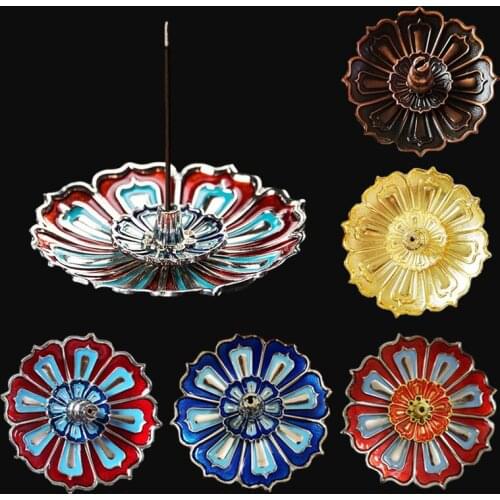 Lotus Incense Burner Gold Alloy Incense Tray Red Blue Alloy Nine Hole Lotus Incense Burner Burner Holder Plate Home Decoration