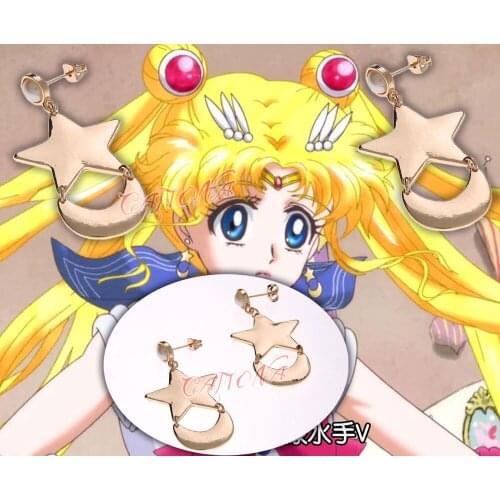 Cafiona Hot Halloween Earrings Crystal Tsuking Usagi Princess Serenity Cosplay Accessory Moon and Star Pendant High Quality