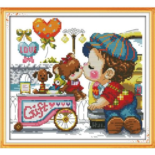 Kiss(boy) cross stitch kit cartoon 11ct count print canvas stitches embroidery DIY handmade needlework plus