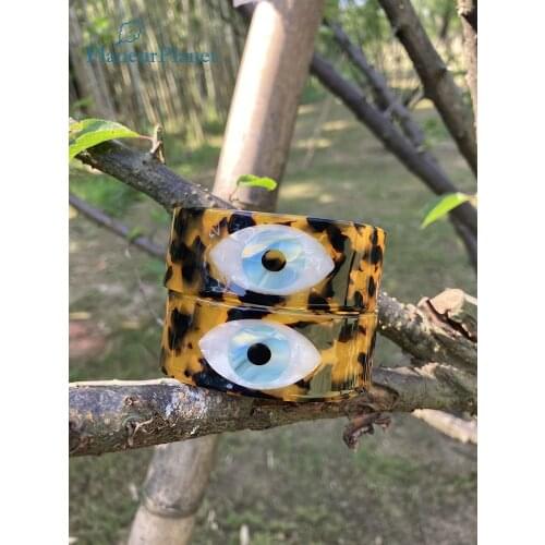 FlaneurPlanet Classic Vintage Tortoise Shell Acetate Wide Bangle Evil Eye Protection Bangle Statement Cuff Bangle Brazil Hot
