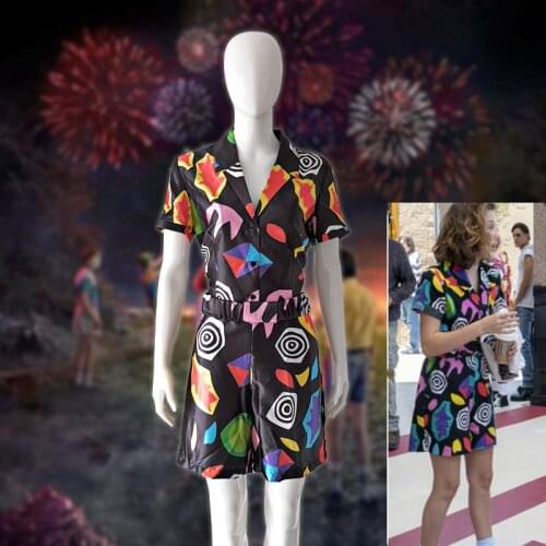 Movie Stranger Things Eleven Costume Season 3 Cosplay Jumpsuit Halloween Short Sleeve Dress Women Girls Jumpsuit