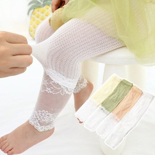 Girls leggings thin breathable summer cotton lace stitching pants Newborn baby anti-mosquito hollow children kids leggings