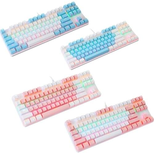 Mechanical Gaming Keyboard Universal K100 87-key Green Axis Keyboard Double colors for PC/Laptop White