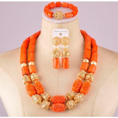 In fashion orange african wedding beads nigerian coral set costume jewelry set C21-27-03
