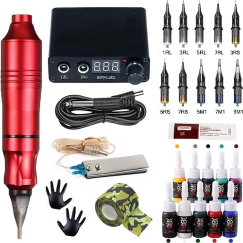 Professional Tattoo Machine Kit Tattoo Power Supply Rotary Pen With Cartridges Needle Tattoo Pen For Tattoo Beginners Artist