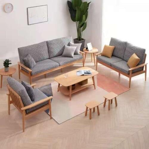 Nordic solid wood sofa living room combination set wood modern simple single sofa small family type Japanese sofa
