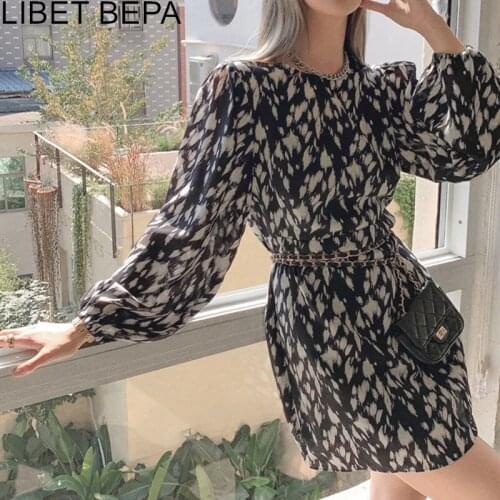 2021 New Womens Autunm Dresses Floral Printed High Waist Korean Style Elegant Fashionable Vintage Wild Lady Mini Dresses DR6537