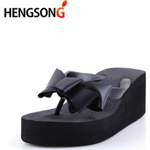 New Summer Outdoor Sandals Women Beach Sandals Shoes Woman Beach Slippers Bow Mid Wedge Heel Sneakers Lady Sandalies Black
