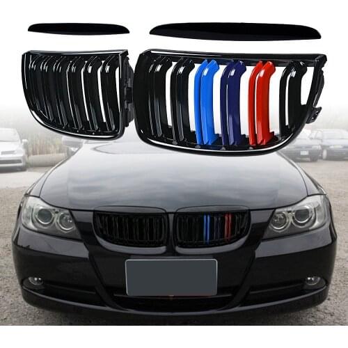 Front Kidney Grill Double Slat Double Line Grille For BMW 3 Series E90 2005 2006 2007 Racing Grills Exterior Parts 4pcs