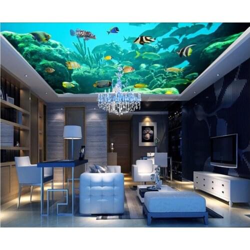 Custom photo 3d ceiling murals wallpaper Happy sea fish dolphins room decoration painting 3d wall murals wallpaper for walls 3 d