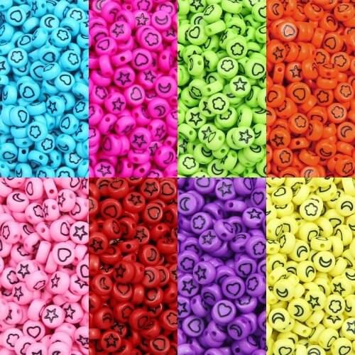 4x7mm Purple Mixed Flower Star Moon Heart Beads Round Spacer Acrylic Beads For DIY Jewelry Making Bracelet Supplies