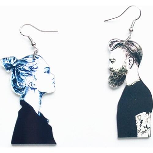 Funny Crazy Cold Wind Men and Women Character Asymmetrical Human Faces Earrings Womens Creative Personality Jewelry Gifts