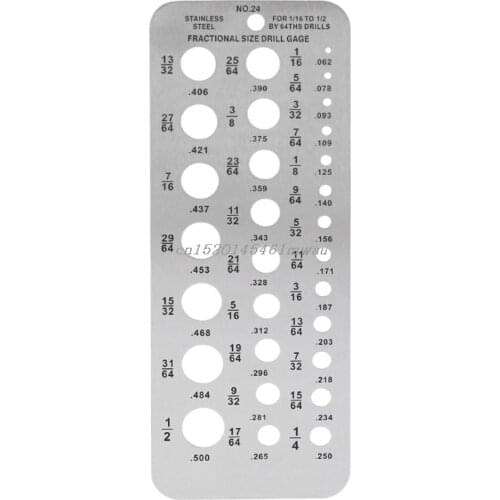 29 Fractional Size Drill Gauge Stainless Steel Template Drill Gage for 1/16 to 1/2 by 64ths drills New 2019