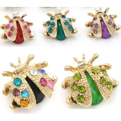 WKOUD 1Pcs Small Ladybird Colorful Crystal Rhinestones Brooch Pins For Women Or Girls Free Shipping