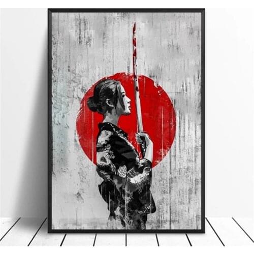 Japanese Art Geisha Swordwork Samurai Warrior Warrior Woman Posters and Prints Wall Poster Canvas Print Home Decor Cuadros