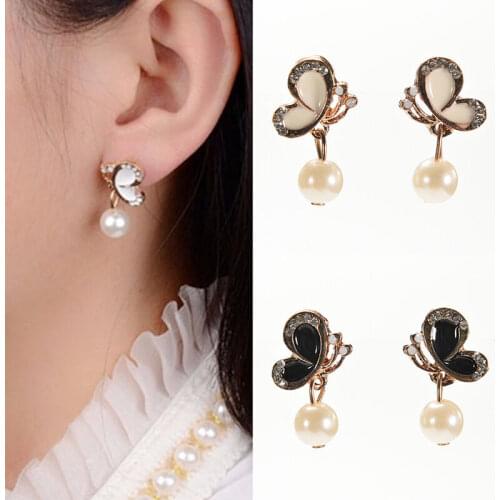 Women New Fashion Butterfly Earings Bow Knot Pearl Stud Earrings Chic Ear Stud