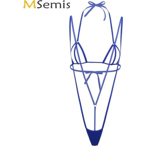 Womens Erotic Lingerie Set Sexy Halter Hollow Out Bra Tops with Suspender G-String Thong Exotic Mini Bikinis Lenceria Nightwear