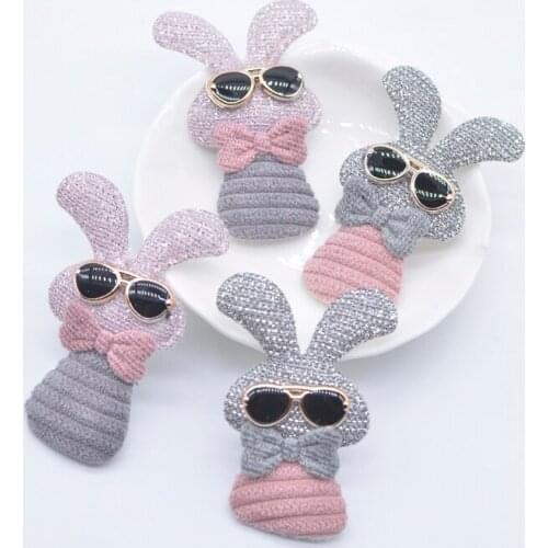 10Pcs Cool Rabbit Cloth Embellishment with Glasses for Clothes Patch Fabric Sewing Socks Gloves Shoes Decal Decor Accessories