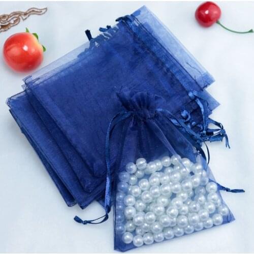 100pcs/lot Drawable Deep Blue Mini Organza Bag 5x7cm Favor Wedding Christmas Gift Bag Jewelry Packaging Bags & Pouches