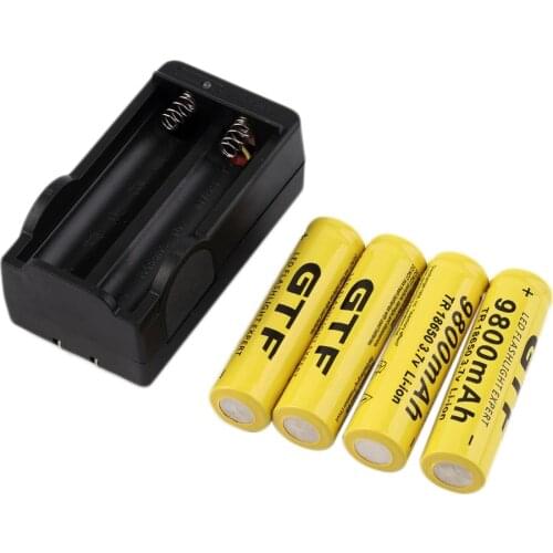 4 pcs/set 18650 battery 3.7V 9800mAh rechargeable li-ion battery with charger for Led flashlight batery litio battery Cell 18650