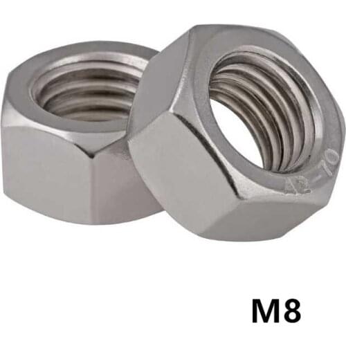 50pcs Metric Thread M8 Hex Nut DIN934 A2-70 Metal Nut 304 stainless steel Hexagon Nut