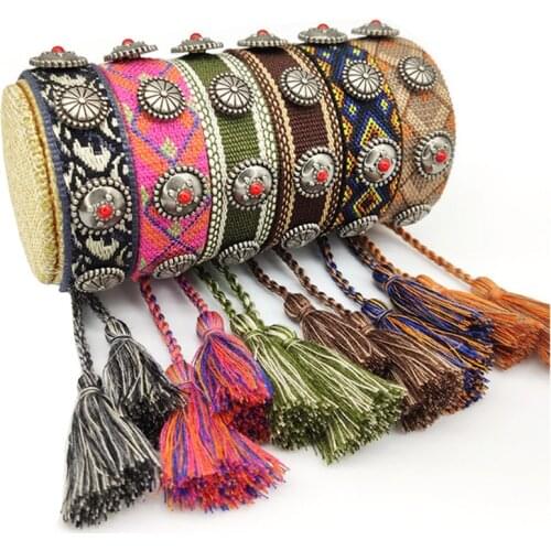 1pc 22 Colors Handmade Tassel String Bracelet Vintage Friendship Wristband Adjustable Embroidery Braided Rivet Rope Bangle