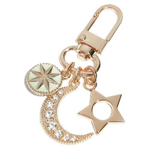 High Quality Metal Star Moon Crystal Imitated Pearl Airpods Accessories Keychain For Women Trinket Ring Bag Pendent Charm D870