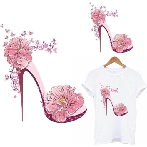 Flower High Heels Patches For Clothing Thermo-stickers On Clothes Women TShirt Stripe Accessories Iron On Transfers For Clothing