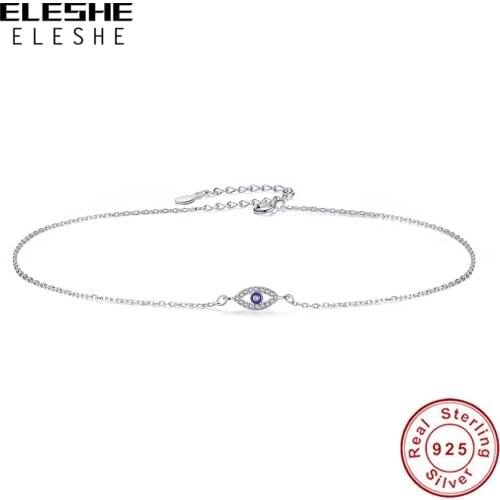 ELESHE 100% 925 Sterling Silver Turkish Eye Pendant Necklace for Girls Kids Blue Eye Crystal Necklaces Fashion Jewelry