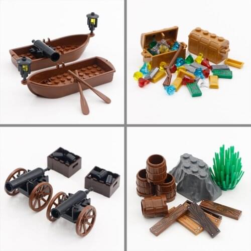 City Blocks Pirates Of The Caribbean Figure Accessories MOC Bricks Cannon Treasure Box Ship Gem Medieval Model Toys Compatible