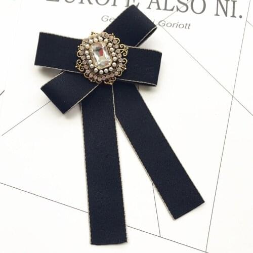 British College Style Bow Tie Rhinestone Pearl Bowtie Shirt Womens Korean Brooch Mens Banquet Accessories